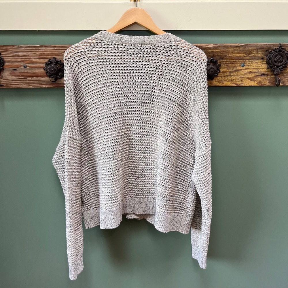 Madewell Womens XL Gray Marled HArtley Open Knit V-Neck Button Front Cardigan - Picture 4 of 5
